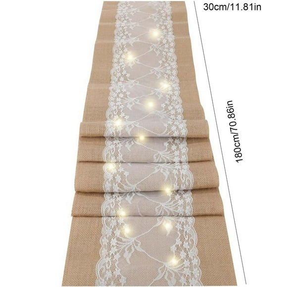 Topukaiba Burlaps Table Runner With Led Light String Lace Table Runner Tabletop Decoration Christmas Thanksgiving Holiday Party Table Runner Khaki