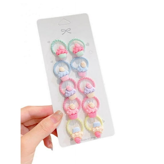 Topumt 10 Pcs Cartoon Elastic Hair Ties Head Hair Tie Bands Ropes Girls Ponytail Holders For Girls Infants Toddlers Kids Teens Set