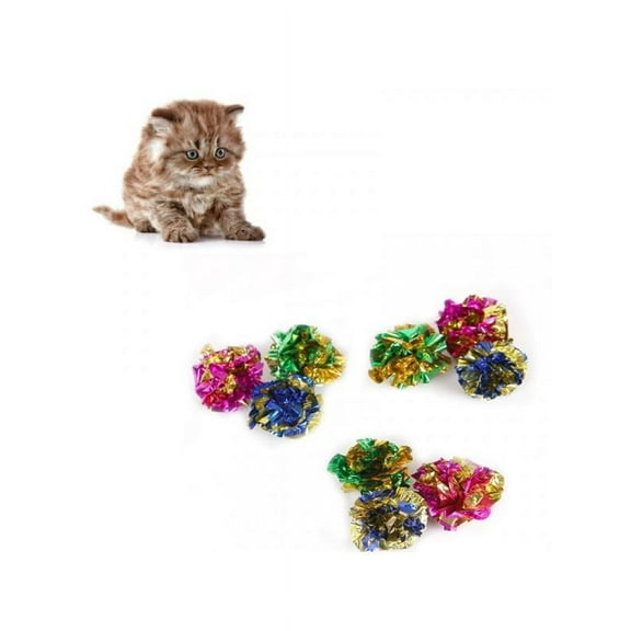 Topumt 12Pcs Colorful Crinkle Foil Balls Pet Cat Sound Paper Toy
