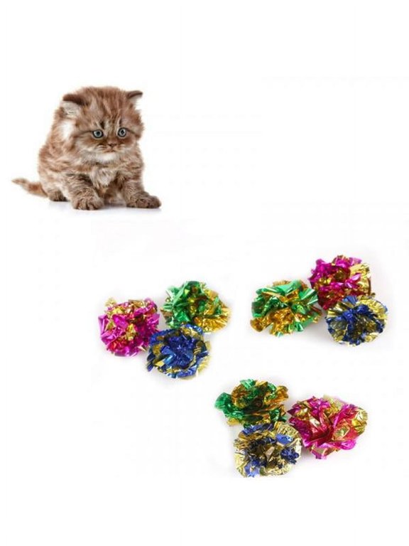 12Pcs Colorful Crinkle Foil Balls Pet Cat Sound Paper Toy