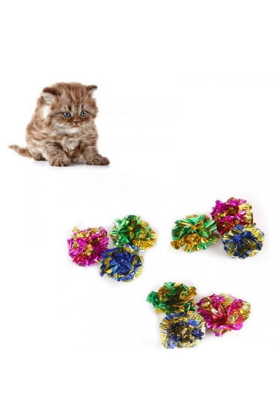 12Pcs Colorful Crinkle Foil Balls Pet Cat Sound Paper Toy
