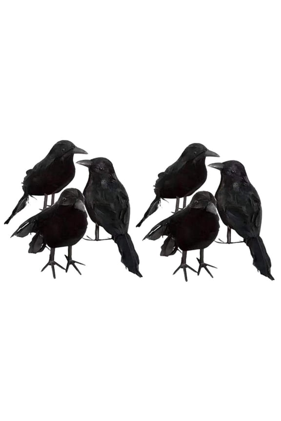 6 Pack Halloween Black Feathered Crows, Halloween Fake Bird Decoration Halloween Ravens Decor Props