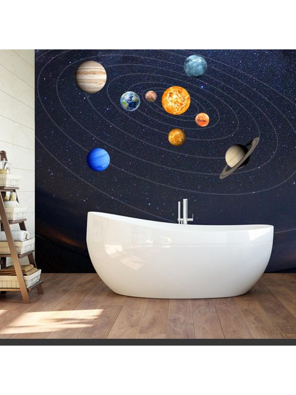9PCS Solar System Mural Glowing Planets Wall Decals for Kids Bedroom