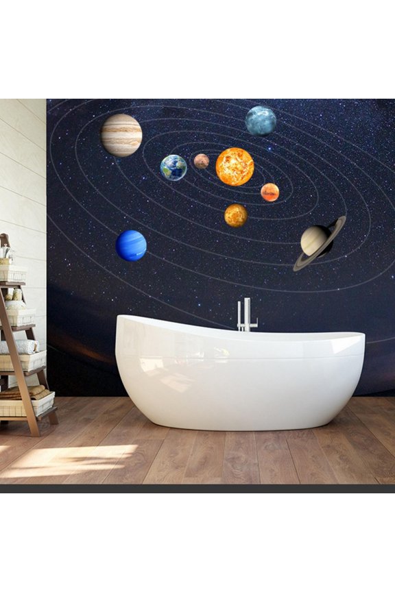 9PCS Solar System Mural Glowing Planets Wall Decals for Kids Bedroom