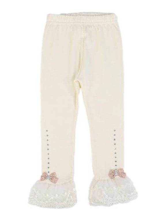 Autumn Casual Children Girl Bow Lace Design Elastic Waist Pants