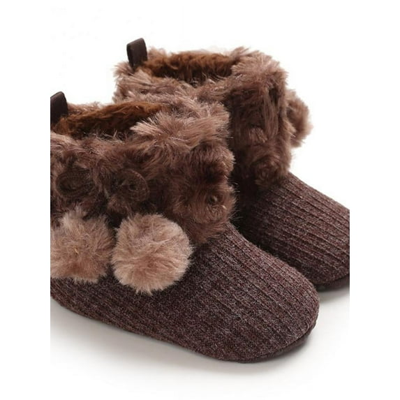 Topumt Baby Boys Girls Fleece Fur Knit Winter Warm Snow Boots Soft Sole Crib Shoes Booties for Newborn Infant Toddler