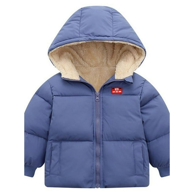 Topumt Boys Girls Hooded Down Jacket Winter Warm Fleece Coat Windproof Zipper Puffer Outerwear 1-6T