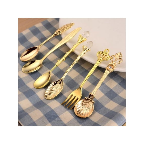 Topumt Dessert Spoons Coffee Spoon Vintage Royal Style Metal Carved Fruit for Kitchen Dining Bar 6pcs/set