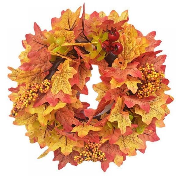 Topumt Fall Front Door Wreath Artificial Maple Leaf for Halloween & Thanksgiving Day Harvest Festival Decoration