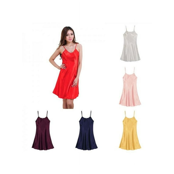 Topumt Ladies Faux Silk Satin Pajamas Dress