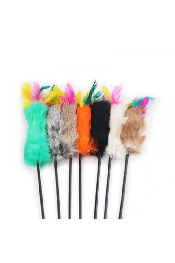 Pet Cat Elastic Plastic Long Rod Colorful Rabbit Feather Teasing Wand Toys Boredom Solving