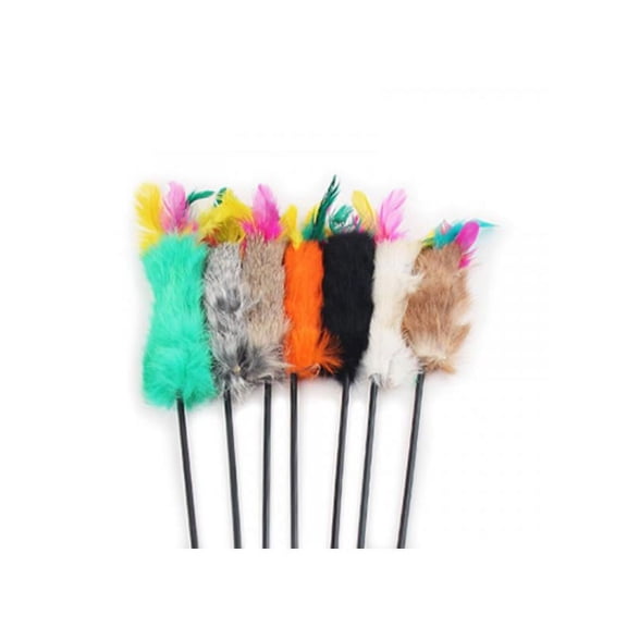 Topumt Pet Cat Elastic Plastic Long Rod Colorful Rabbit Feather Teasing Wand Toys Boredom Solving