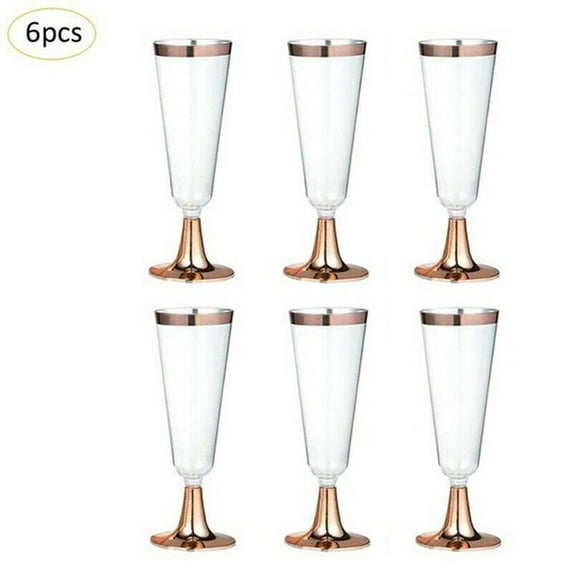 Topumt Plastic Gold Rimmed Champagne Flutes, Clear Hard Disposable Party & Wedding Glass, Premium Heavy Duty Fancy Cup