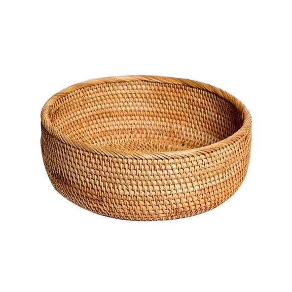 Topumt Round Rattan Fruit Basket Wicker Food Tray Weaving Storage Holder Dinning Room Bowl, Decorative Display Basket Bowl Holder for Entryway Table, Kitchen Countertop
