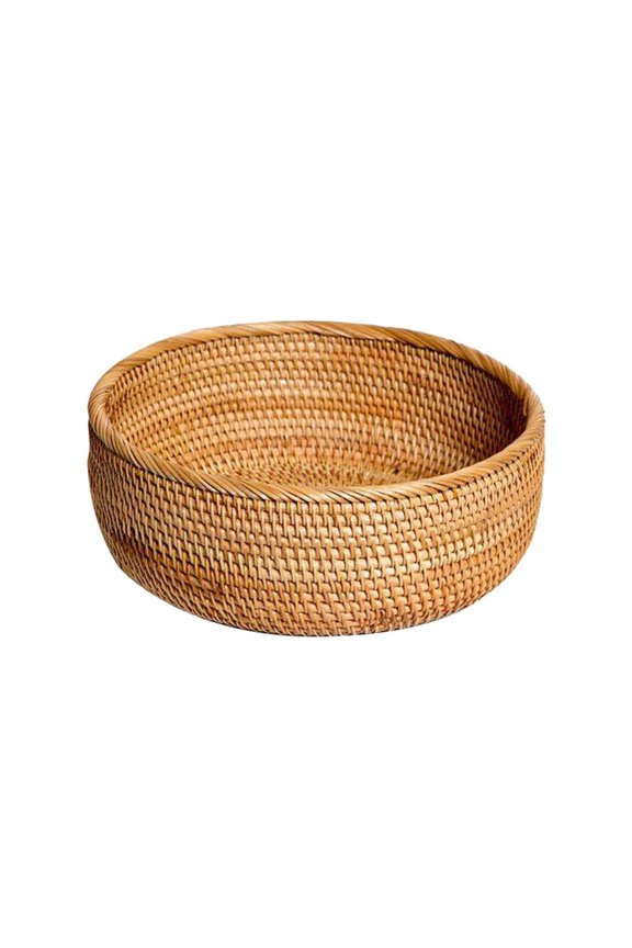 Round Rattan Fruit Basket Wicker Food Tray Weaving Storage Holder Dinning Room Bowl, Decorative Display Basket Bowl Holder for Entryway Table, Kitchen Countertop