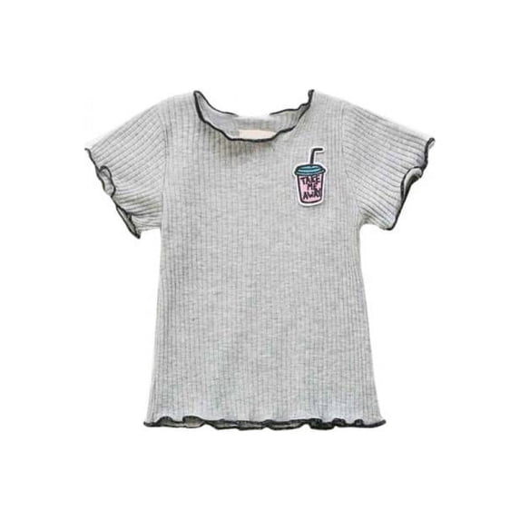 Topumt Summer Kids Girl Short Sleeve Top Casual Candy Color Embroidered T-shirt