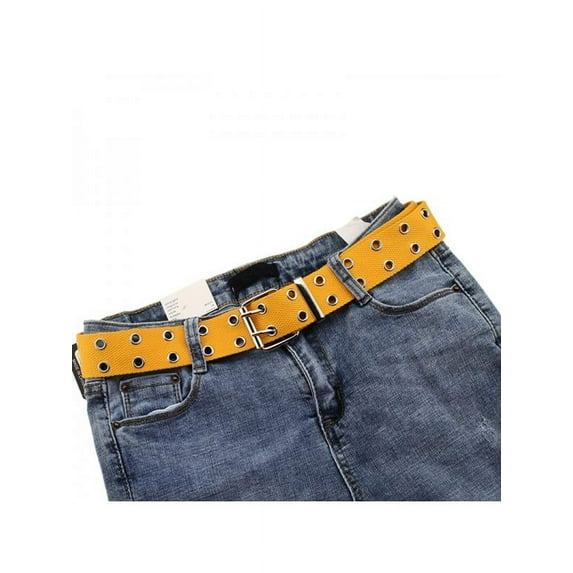 Topumt Unisex Canvas Double Grommet Holes Belt 4-Row Studded Belts Band