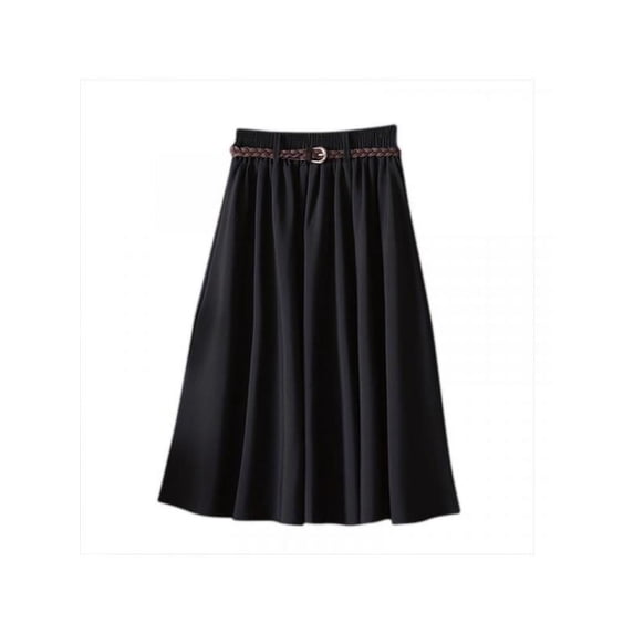 Topumt Women Elegant Retro High Waist Pleated Skirt with Decorative Belt