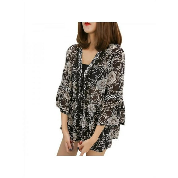 Topumt Women Fashion Bohemian Summer Tassel Floral Print Long Flare Sleeve Loose V-Neck Blouse