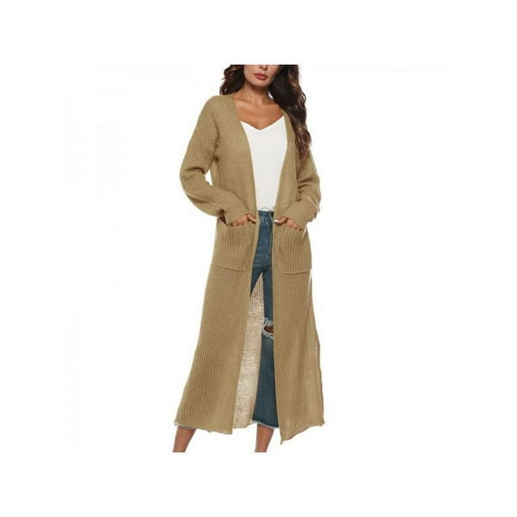 Topumt Women Full Length Cardigan Open Front Knitting Sweater Long Sleeve Coat