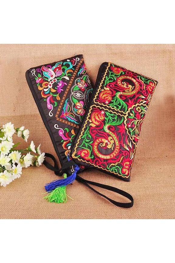 Women Retro Handmade Ethnic Embroidered Wallet
