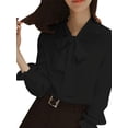 thumbnail image 1 of Topumt Women's Bow Tie Neck Ruffle Long Sleeve Chiffon Shirt Blouse Top, 1 of 5