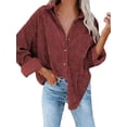 thumbnail image 1 of Topumt Women's Corduroy Shirt Long Sleeve Button Down Blouse Casual Oversized Jacket w/Pocket, 1 of 4