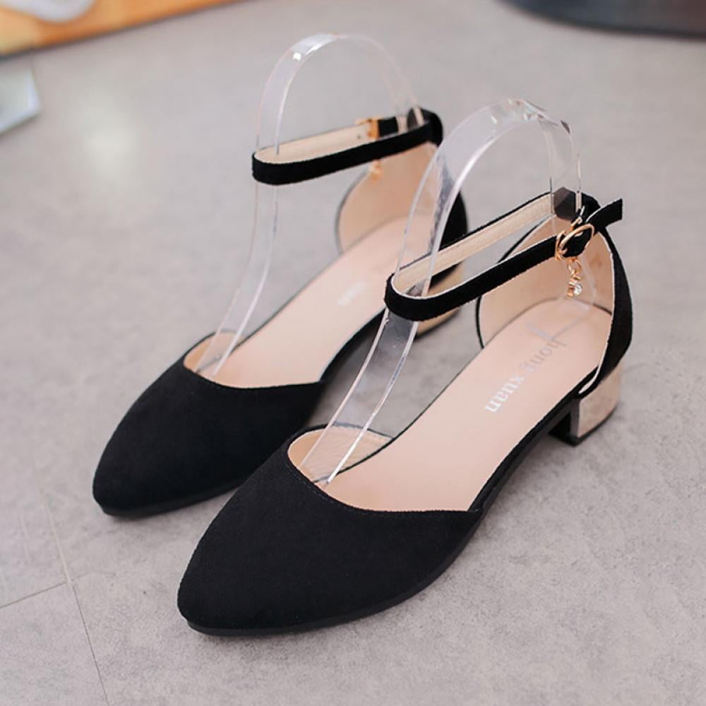 Buy SHOWHOW Women's Kitten Heels Ankle Strap Dress Pumps Low Heel Pointed  Toe D'Orsay Wedding Formal Shoes Black Pu 9.5MUS Online at desertcartINDIA