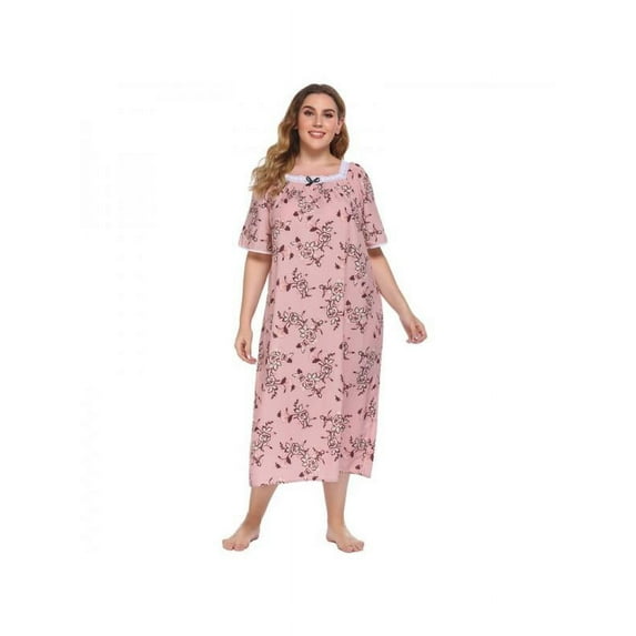 Topumt Womens Plus Size Square Neck Floral Nightgowns Casual Loose Long Sleep Dress