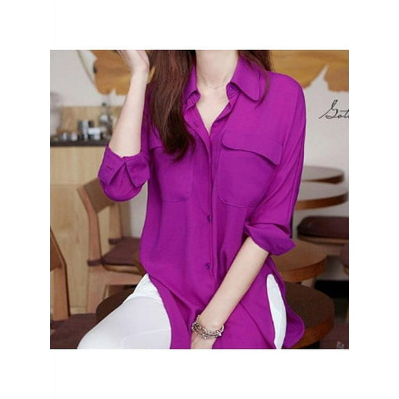 Topumt Womens V-Neck Casual Chiffon Lapel Turn-down Tops Blouse