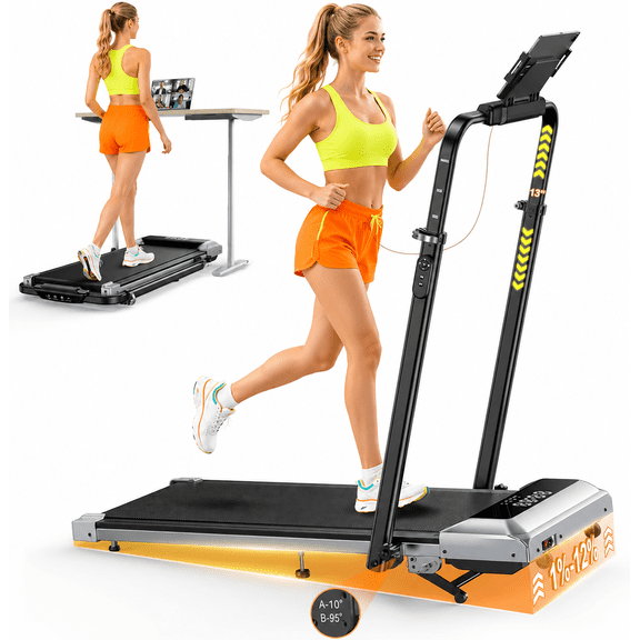 TOPUTURE 2.5HP Walking Pad Treadmill with 9% Incline, 4 in 1 Under Desk Design, 12 Workout Modes, Quiet Motor, Dual LED Displays, App & Remote Control
