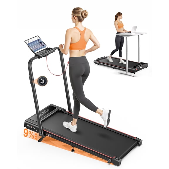 Toputure Walking Pad with 9% Adjustable Incline, 4-in-1 Folding Treadmill with Bluetooth App, LED Display, Remote Control, Compact Walking Pad for Home & Office, 300 lbs Capacity