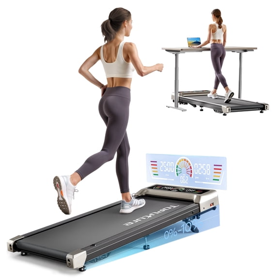 TOPUTURE 3.0 HP Brushless Treadmill, 10% Incline Walking Pad, Quiet Under Desk Treadmill with RGB LED Display, Remote & App Control, 300 lb Capacity