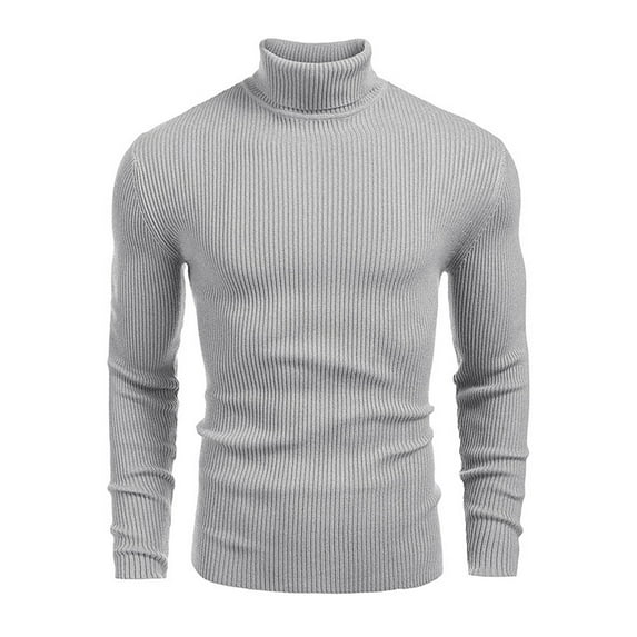 Topvent Men's Shirts Blouse Mens Turtleneck Sweater Slim Fit Sweater for Men Long Sleeve Pullover Sweater Stretch Casual Thermal Sweater Grey XXL