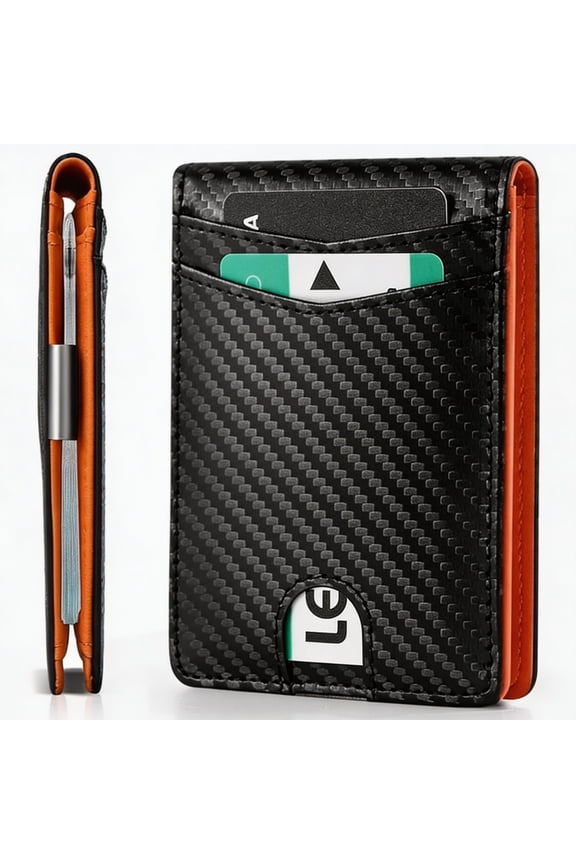 RFID Blocking Wallet for Men, Slim Bifold Card Holder with Money Clip, ID Window, 11 Card Slots, Front Pocket Carbon Fiber Texture Wallet