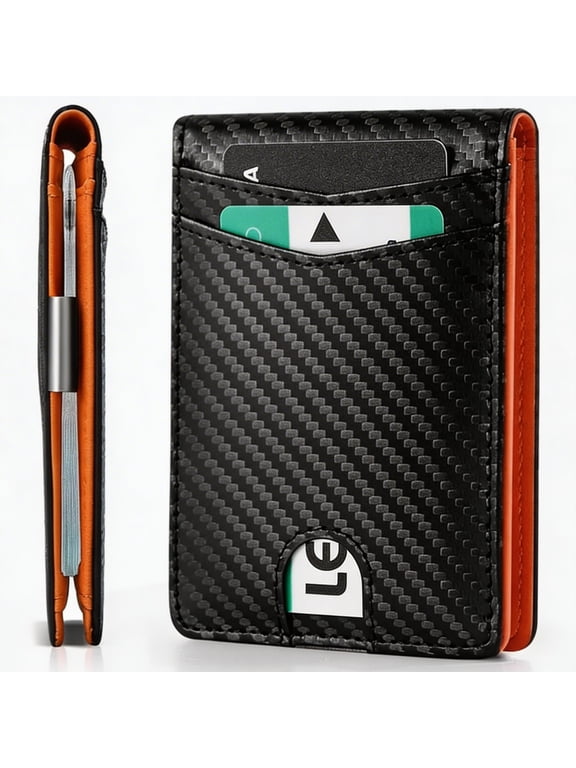 RFID Blocking Wallet for Men, Slim Bifold Card Holder with Money Clip, ID Window, 11 Card Slots, Front Pocket Carbon Fiber Texture Wallet