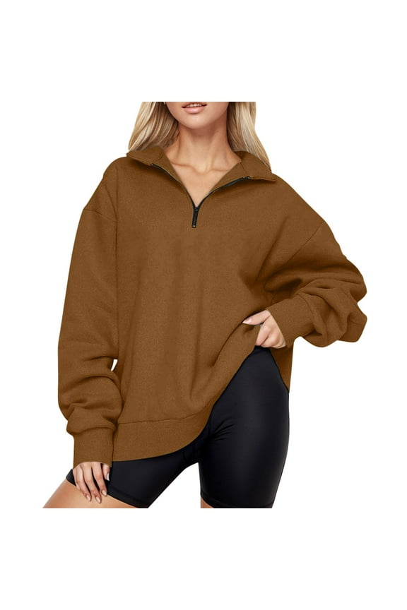Plus Size Tops for Women Oversized Half Zip Pullover Long Sleeve Quarter Zip Hoodie Sweater Teen Girls Fall Blouse Clothes Trendy Hoodies Top B L