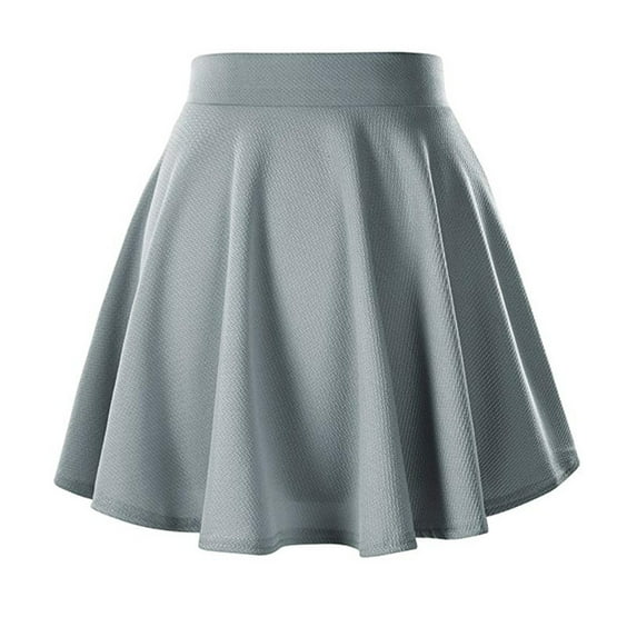 Topvent Skirt for Women Women's Basic Versatile Flared Stretchy Waist Skated Skirt Casual Mini Plain Pleated Skirt Grey XS