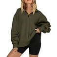 thumbnail image 1 of Topvent Sweatshirts Women Oversized Half Zip Pullover Long Sleeve Quarter Zip Hoodie Sweater Teen Girls Fall Blouse Clothes Trendy Hoodies Top AG L, 1 of 3