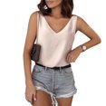 thumbnail image 1 of Topvent Tank Top For Women V Neck Silk Summer Satin Sleeveless Blouse Basic Camisole Shirts Beige L, 1 of 6