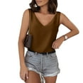 thumbnail image 1 of Topvent Tank Top For Women V Neck Silk Summer Satin Sleeveless Blouse Basic Camisole Shirts Brown S, 1 of 6