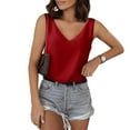 thumbnail image 1 of Topvent Tank Top For Women V Neck Silk Summer Satin Sleeveless Blouse Basic Camisole Shirts Red L, 1 of 5