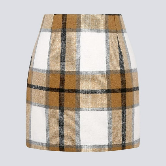 Topvent Womens Dresses Skirt Women High Waist Plaid Skirt Bodycon Pencil Wool Mini Skirts KH1 S