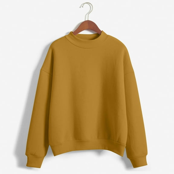 Topvent Womens Sweatshirt , Women's Solid Color Round Neck Oversized Sweatshirt Loose Fit Long Sleeve Light Sweatshirt Loose Blouse Crewneck Sweatshirts Oversized, Fall Outfits for Women Gold XL