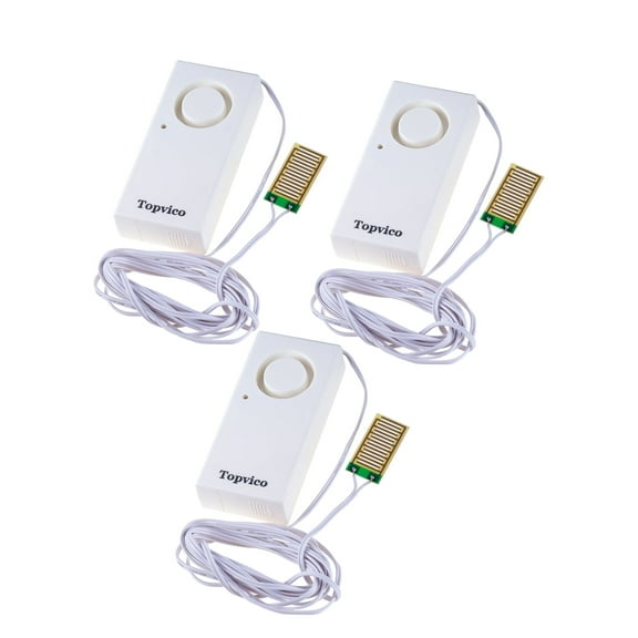 Topvico Water Leak Detectors for Home, Basements, Sump Pump, Under Sink, Moisture Alarm Sensor, 120dB Battery Operated Flood Alert, 3-Pack (95 Inch Cable)