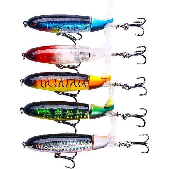 Topwater Fishing Lures for Bass Fishing with Storage Box, Whopper Popper Fishing Lure for Bass Catfish Pike Perch, Floating Pencil Bass Bait with Rotating Tail Freshwater or Saltwater