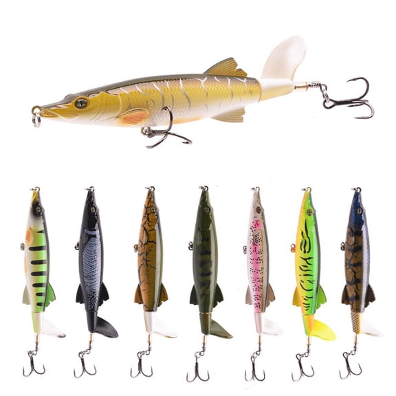 Topwater Fishing Lures with Trident Hooks Crocodile Shape Floating Popper Swimbait with Rotating Tail Lifelike Artificial Wobbler Pencil Bait (1Pc)
