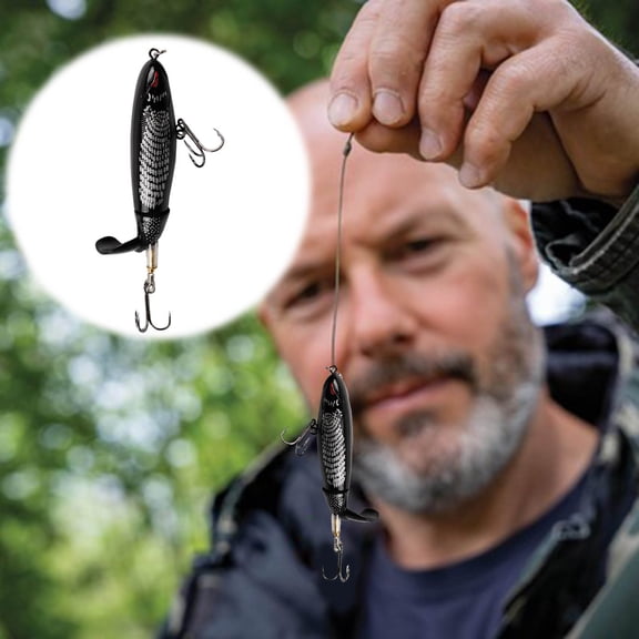 Topwater Fishing Stosh Set Whopper Plopper Floating Rotating Tail Hard Hook for Freshwater Saltwater Anglers, 10 cm, Black