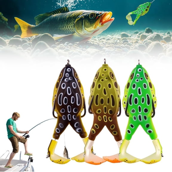 Topwater Frog Lure, 3.5-Inch Hollow-Body Soft Swimbait with Dual Prop Feet and Weedless Hooks for Bass and Pike Fishing