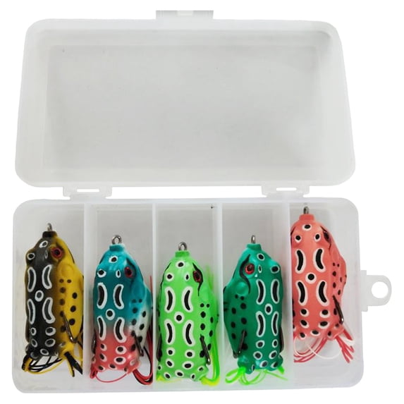 Topwater Frog Lures 5Pcs Set - Weedless Ray Frog Soft Bait for Bass Fishing - Floating Artificial Frog Crankbaits for Snakehead & Freshwater - Includes Tackle Box (6CM/8G, Lifelike Action)